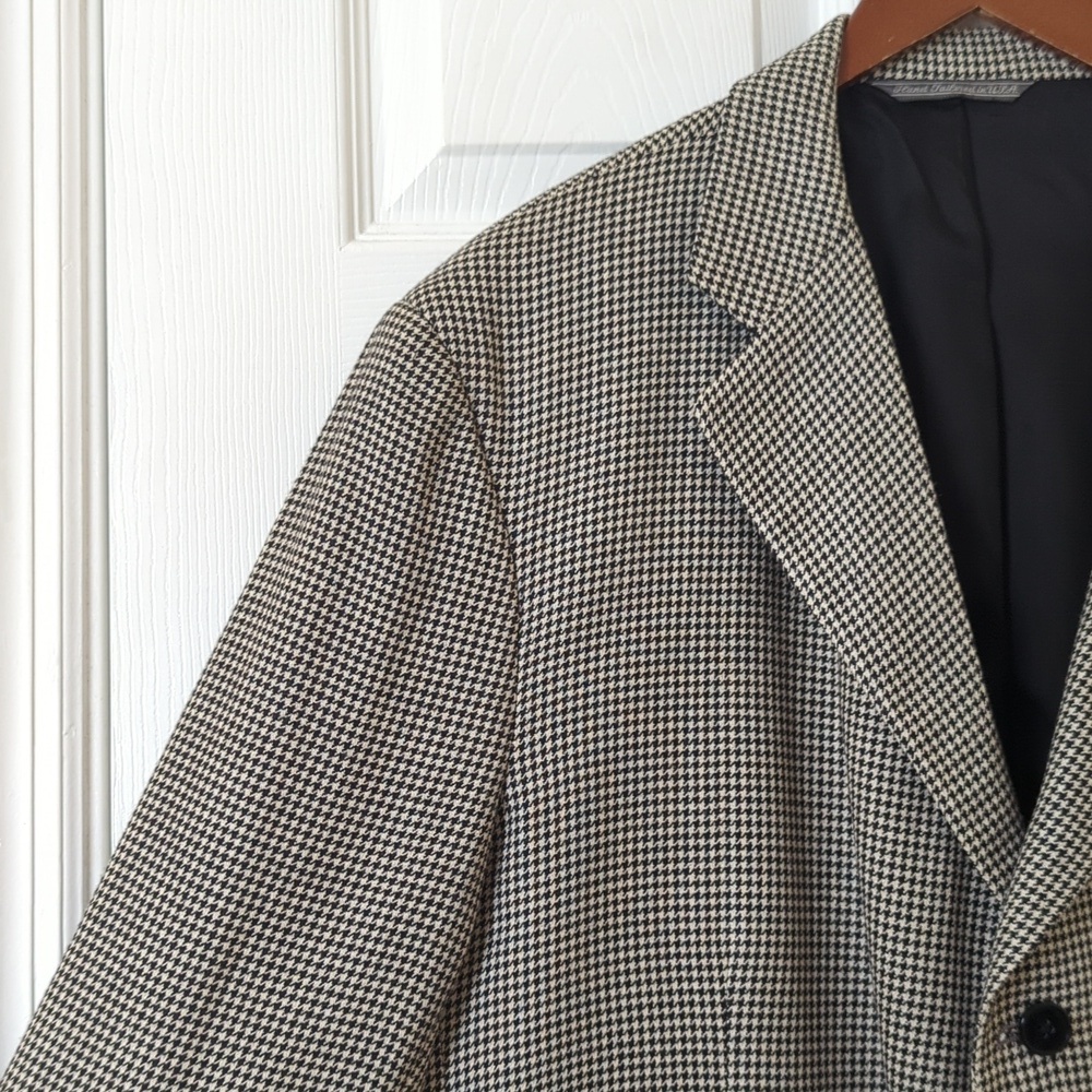 Neiman Marcus 90's Vintage Union Made Houndstooth Blazer Jacket Cream Black 48R - Picture 4 of 15